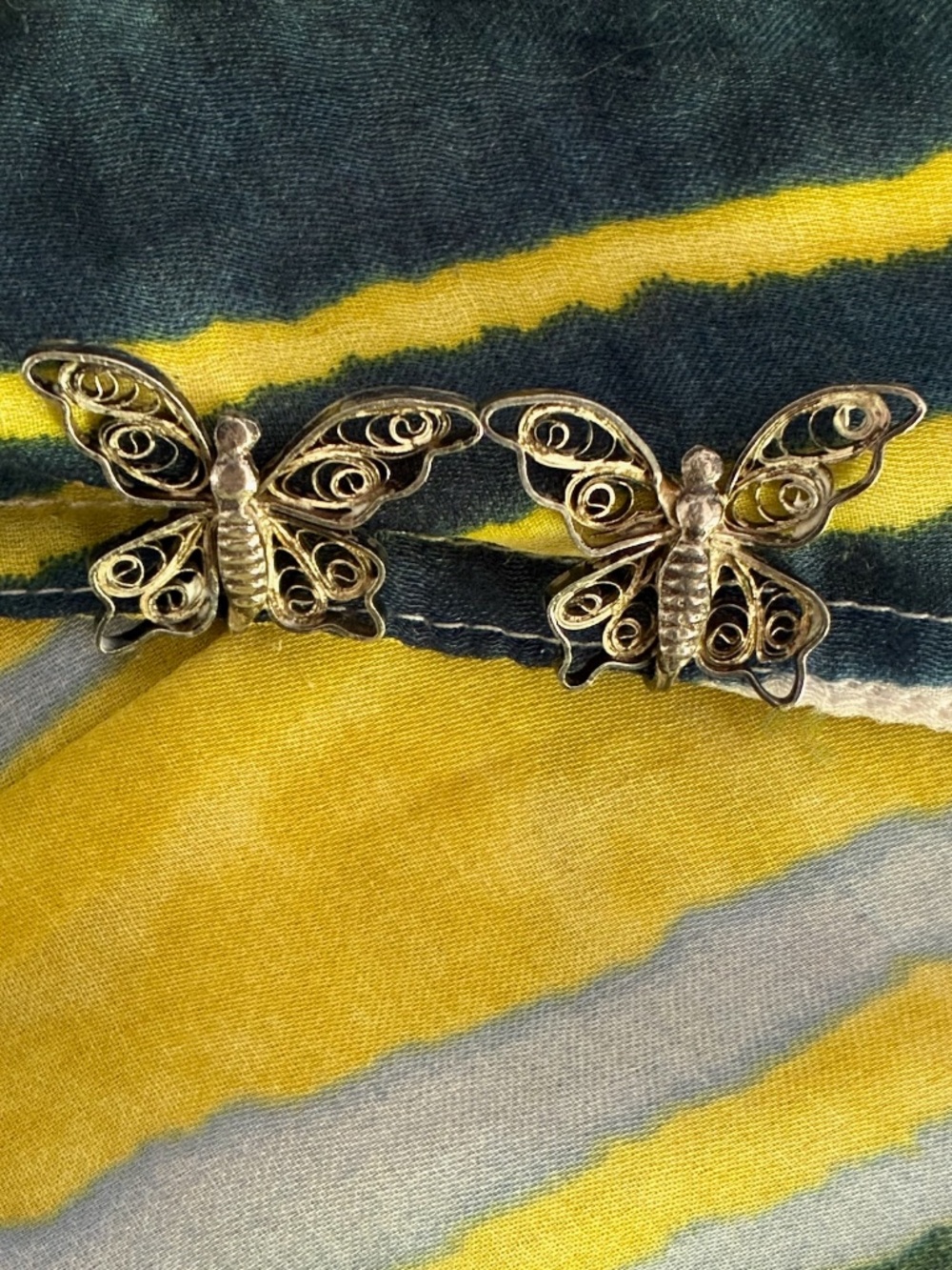 VTG 1950s Sterling Silver Butterfly Earrings Filigree Screw Back